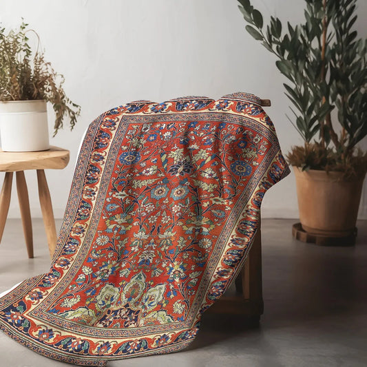 Couverture en Laine Rouge à Motif Floral